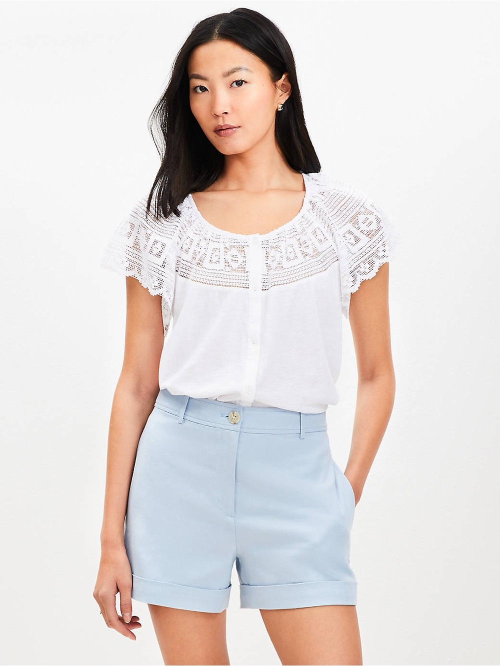 Lace Flutter Button Top
